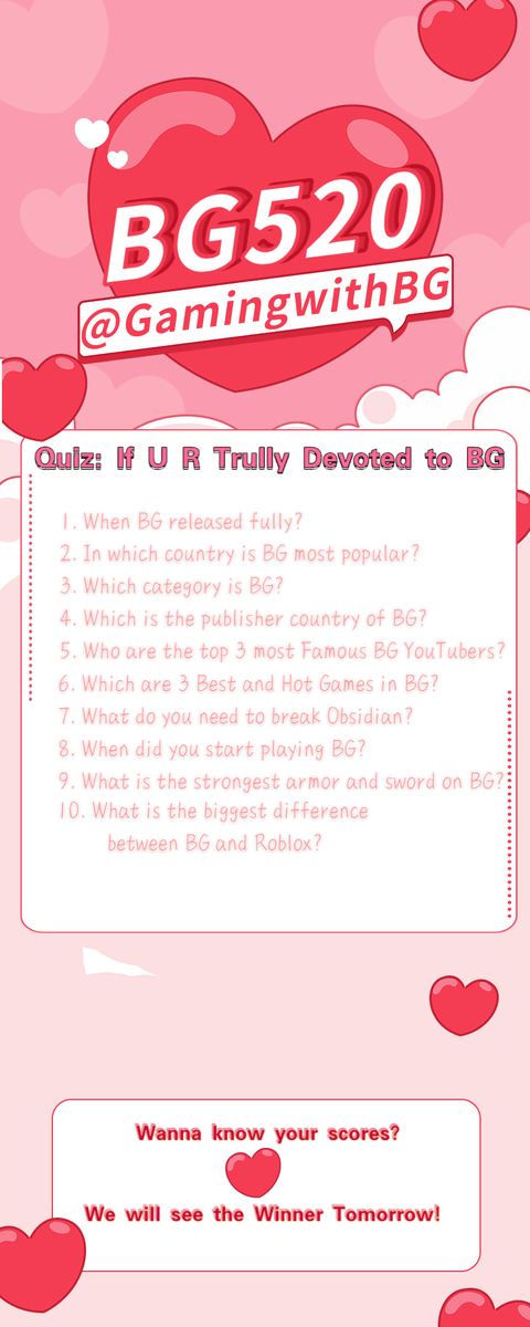 BlockmanGo's tweet photo. 🌹 Today is 20th May, the Valentine's Day in China!
"520" means "I love you".❤️😘
Actually, BG has been with players for the 5th year. Do you wanna say 520 to BG too? Comment below to test if it is true, and the answers will be published tomorrow. 
Retweet &amp; Heart Now! https://t.co/kyYlfEp2bO