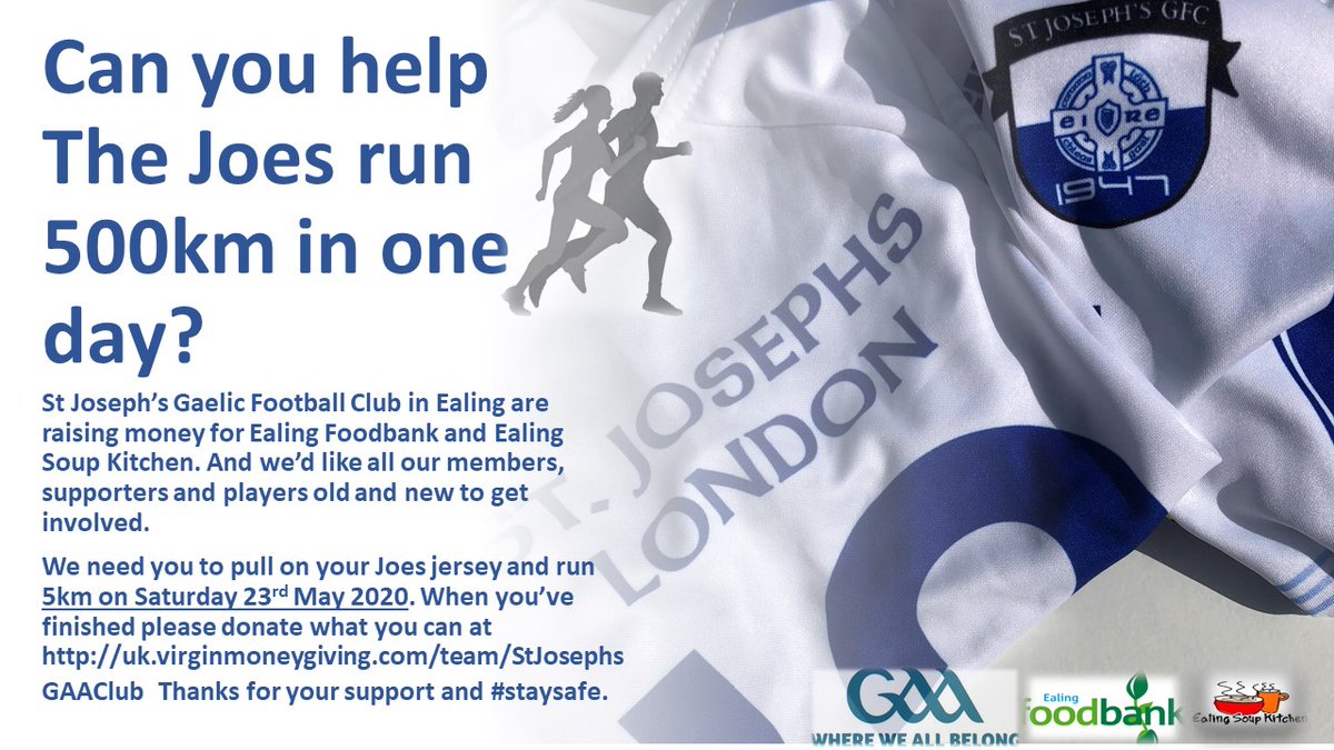 dunned76's tweet photo. This weekends @StJosephsGFCLon youth trip to @CavanCoBoardGaa to play @Magheramacfinns is off. Instead @StJosephsGFCLon are pledging to walk/run 500Km in one day for local charities @EalingSoup @EalingFoodbank If you can, please click https://t.co/9AT6oEniFO to donate. Thank you! https://t.co/EBe3PYfp5q