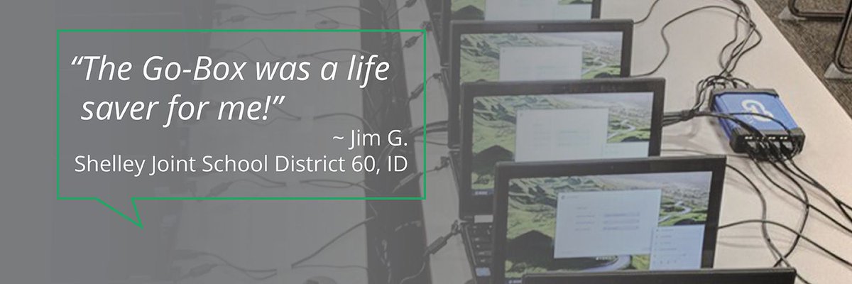 GoBoxChrome's tweet photo. "I love the Go-Box. I did over 1000 Chromebooks in about 3 days by myself. It was easy as can be to plug them in, let it work, and then on to the next set in roughly a minute and a half." — Jim G., Shelley Joint School District 60, ID #ITChat https://t.co/p5dBYVbjUi