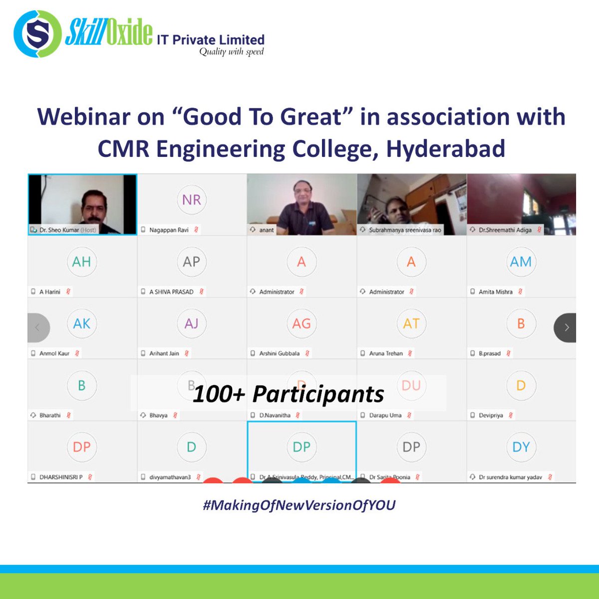 SkillOxid's tweet photo. Webinar on "Good to Great" in association with CMR Engineering College  Hyderabad
Speaker : @AnantAgrawal73

#skilloxide #anantsambhavna #clubdexterity #good2great #goodtogreat #webinar #knockdownthelockdown https://t.co/aV0Wkq9WAm