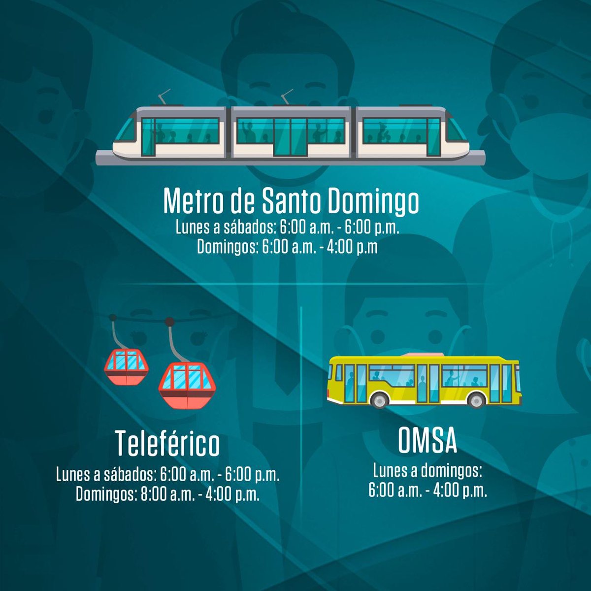 Antes de salir de casa, conoce el horario de operación del transporte público. Recuerda que estará operando al 30% de su capacidad y es obligatorio mantener la distancia, usar mascarillas y no conversar al hacer uso del mismo. ¡Cuida tu salud y la de los demás!

#RepúblicaDigital