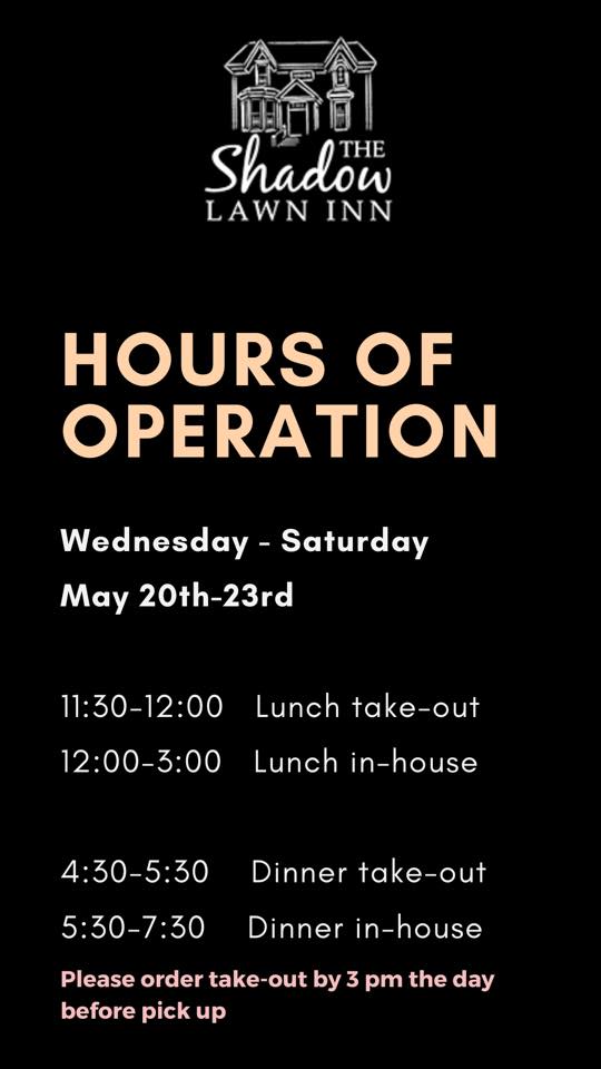 ShadowLawnInn's tweet image. Have you seen our latest news? Updated Hours of Operation for this week. conta.cc/2Xcs5rp