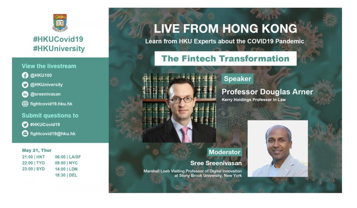 hkufintech (@hkufintech) on Twitter photo Don't miss our Live Online Event "#FinTech and #COVID19" tomorrow at 21:00 HKT / 13:00 UTC! Hosted by Prof Douglas Arner, Director of #HKUFinTech #MOOC and Prof Sree Sreenivasan <a href="/sree/">Sree Sreenivasan (Bsky ·Threads: @sreenet)</a>. Watch the livestream at <a href="/HKUniversity/">The University of Hong Kong</a> or fightcovid19.hku.hk/live8/ #HKUCovid19 #HKUniversity Don't miss our Live Online Event "#FinTech and #COVID19" tomorrow at 21:00 HKT / 13:00 UTC! Hosted by Prof Douglas Arner, Director of #HKUFinTech #MOOC and Prof Sree Sreenivasan <a href="/sree/">Sree Sreenivasan (Bsky ·Threads: @sreenet)</a>. Watch the livestream at <a href="/HKUniversity/">The University of Hong Kong</a> or fightcovid19.hku.hk/live8/ #HKUCovid19 #HKUniversity