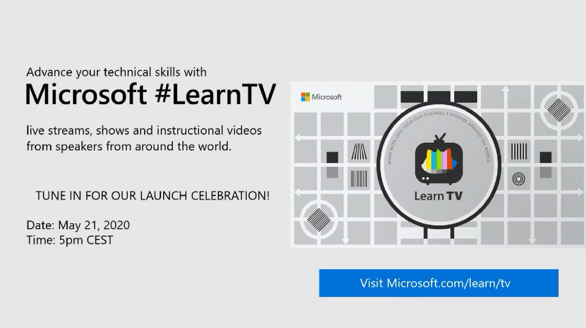 MSP_CEE's tweet photo. Tune in for #Microsoft #LearnTV Celebration tomorrow, May 21, 5pm CEST🎉🎈📺🎉

Visit https://t.co/rrAkWKUhOJ https://t.co/yIDntIVLXK