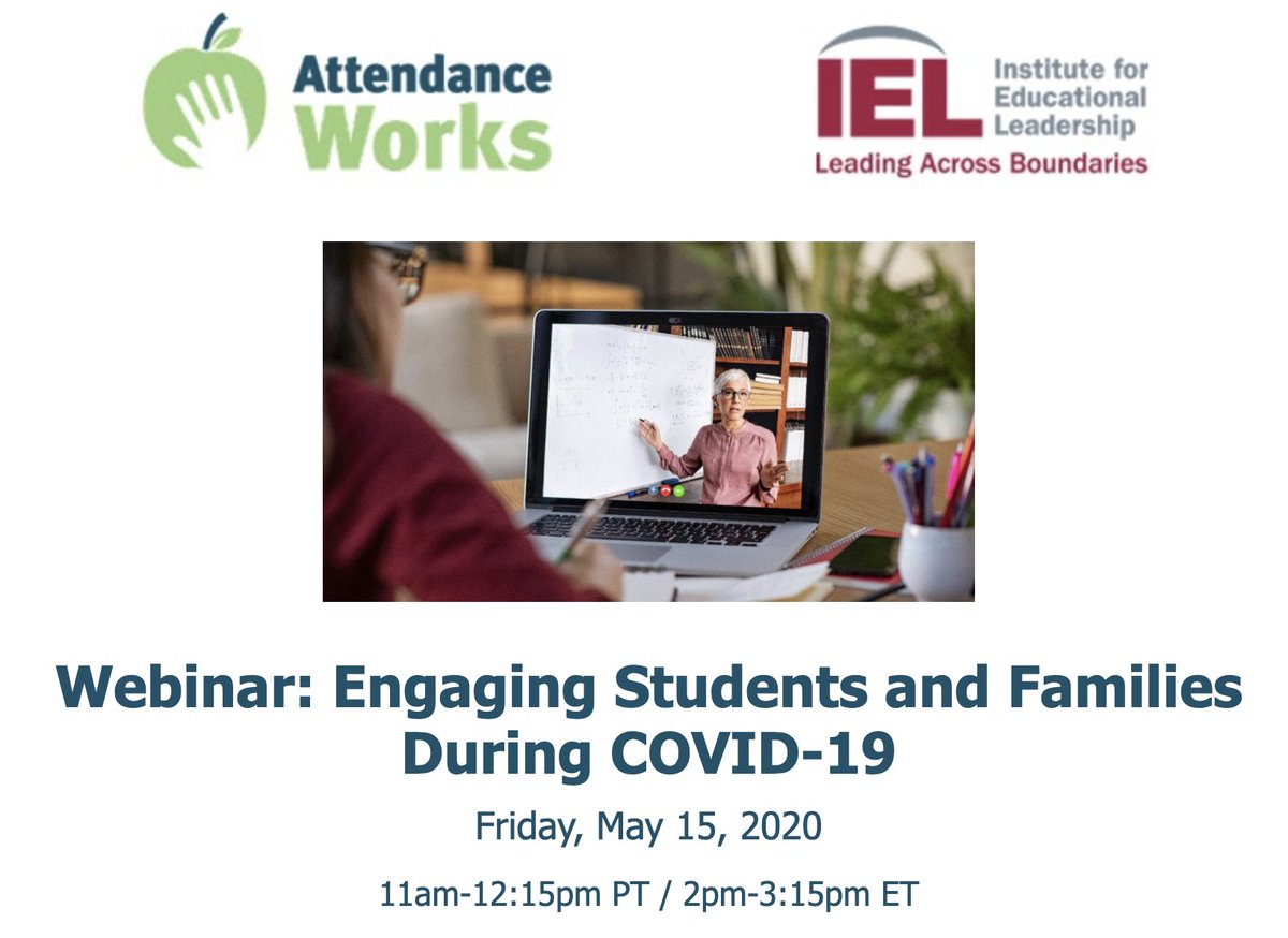 attendanceworks's tweet photo. The recording for our webinar @IELconnects is available!
Hear from 9 speakers about how they are strengthening relationships with students, tending to their SEL needs, and using data to monitor remote participation: https://t.co/KegKGJo8el #COVID19 #suptchat #edequity @EdWriters https://t.co/POQ0fGUwzo