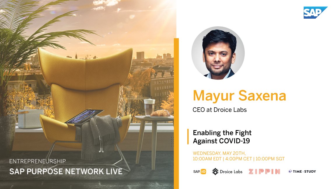 Join our CEO, Mayur for a live conversation on “Enabling the Fight Against COVID-19” with founders from <a href="/timestudy/">Time Study</a> and <a href="/GetZippin/">Zippin</a>.
@sap_iO #SAPiOStartups
Register here-sap.to/6017GBprb 
#Covid_19 #healthIT