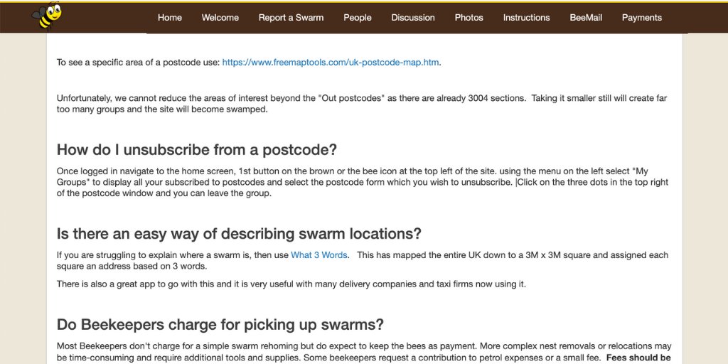 Bee Swarm UK asking members to report swarms using what3words