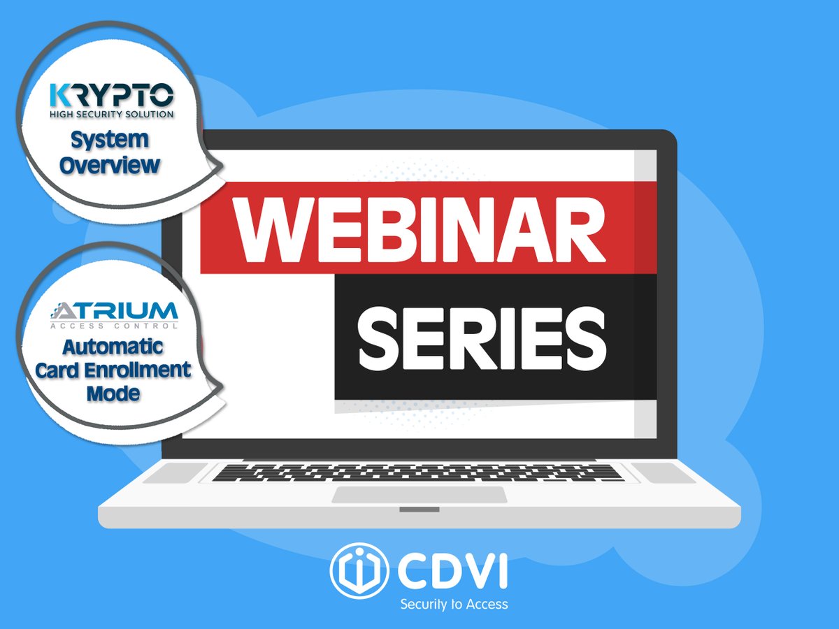 CDVIAmericas's tweet photo. Don't miss our webinars today and tomorrow: 

-Wed 20th, 11:30 am (EST): Krypto System Overview

-Thu 21st, 11:30 am (EST): ATRIUM - Automatic Card Enrollment Mode

Click here for more details: https://t.co/dgHUrGcdYc (login ID is required). https://t.co/xYsT9xd0Ge
