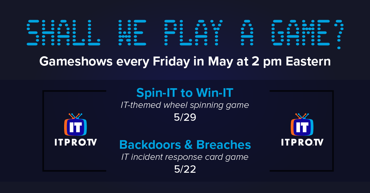 aci_learning's tweet photo. We're playing Backdoors &amp; Breaches live this Friday with @strandjs, the creator of B&amp;B from @BHinfoSecurity, @robcarson05, founder of Sempsec, and Edutainer Daniel Lowrie. Tune in to the ITProTV On Air page at 2 p.m. Eastern this Friday to watch! https://t.co/A4VImrE0Q8 https://t.co/uASablLABd