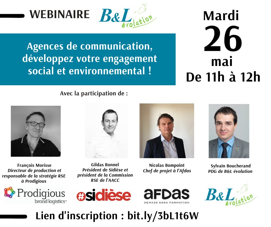 bl_evolution's tweet photo. Partage d'expériences dans la mise en oeuvre d'une démarche #RSE et présentation de leviers d'actions concrets pour s'engager, en tant qu'agence de #communication : c'est au programme de notre pochain #webinaire. 
💻On s'inscrit par ici 👉 https://t.co/YPWlol23BP https://t.co/NFqFlPiWBx