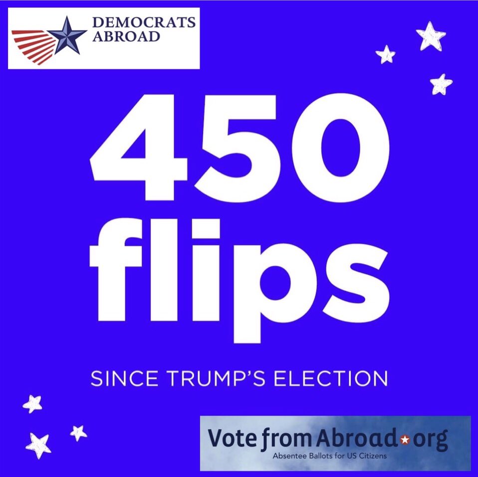 DemsAbroadCan's tweet photo. With two flips in Massachussettes yesterday, Democrats have officially flipped 450 state legislature seats since Trump was elected. Keep the blue wave rolling! #votefromabroad #voteblue #votebymail #dacanada #demsabroad #gowithjoe #obamagreat #voteblue2020 https://t.co/eccHpOemD6