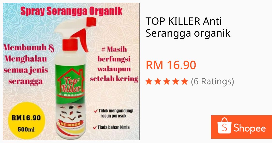 I'm selling TOP KILLER Anti Serangga organik for RM16.90. Get it on Shopee now! shopee.com.my/product/412604… #ShopeeMY