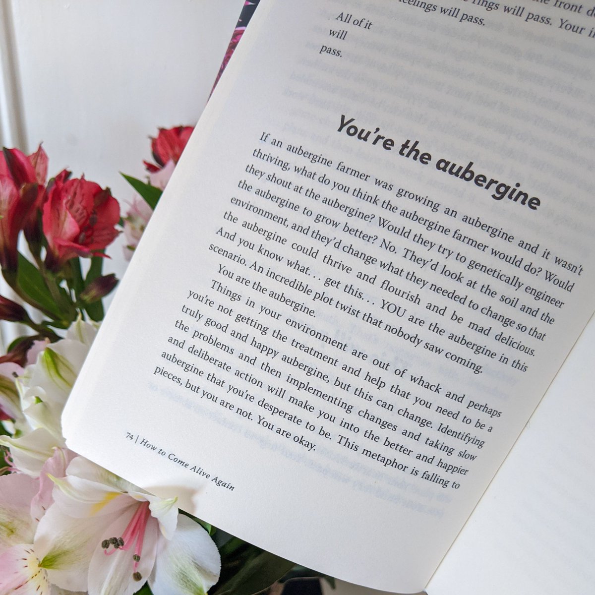 unboundsocials's tweet photo. When times are tough, don't beat yourself up. Remember, you are the aubergine.

@imteddybless's #HowToComeAliveAgain is a great book full of practical advice and self-care tips. This is just one of them, and isn't it lovely?

#MentalHealthAwarenessWeek https://t.co/n0JzkQhhtu
