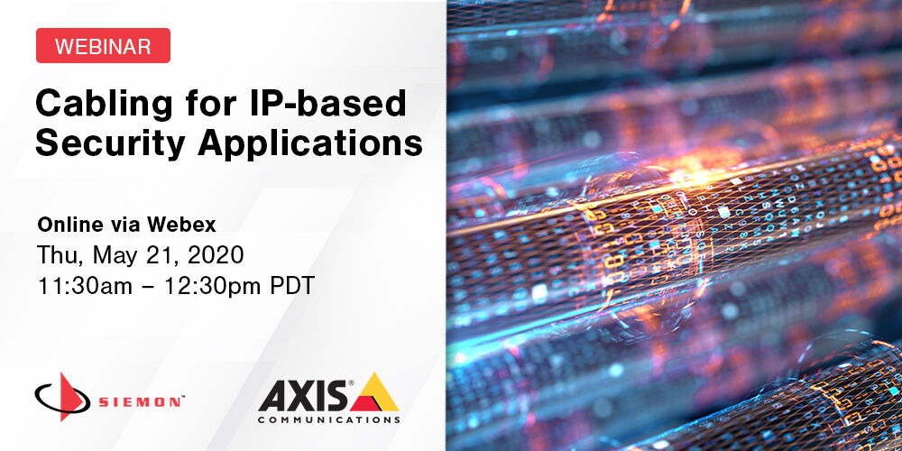 Siemon's tweet photo. Last chance to register for tomorrow's free Siemon/Axis webinar! 

Join us as we discuss #cabling for IP-based security applications. Learn installation and design best practices to maximize system performance and minimize long-term costs. 

Register now: https://t.co/JgY8yaHTRS https://t.co/rjXtWfSixF