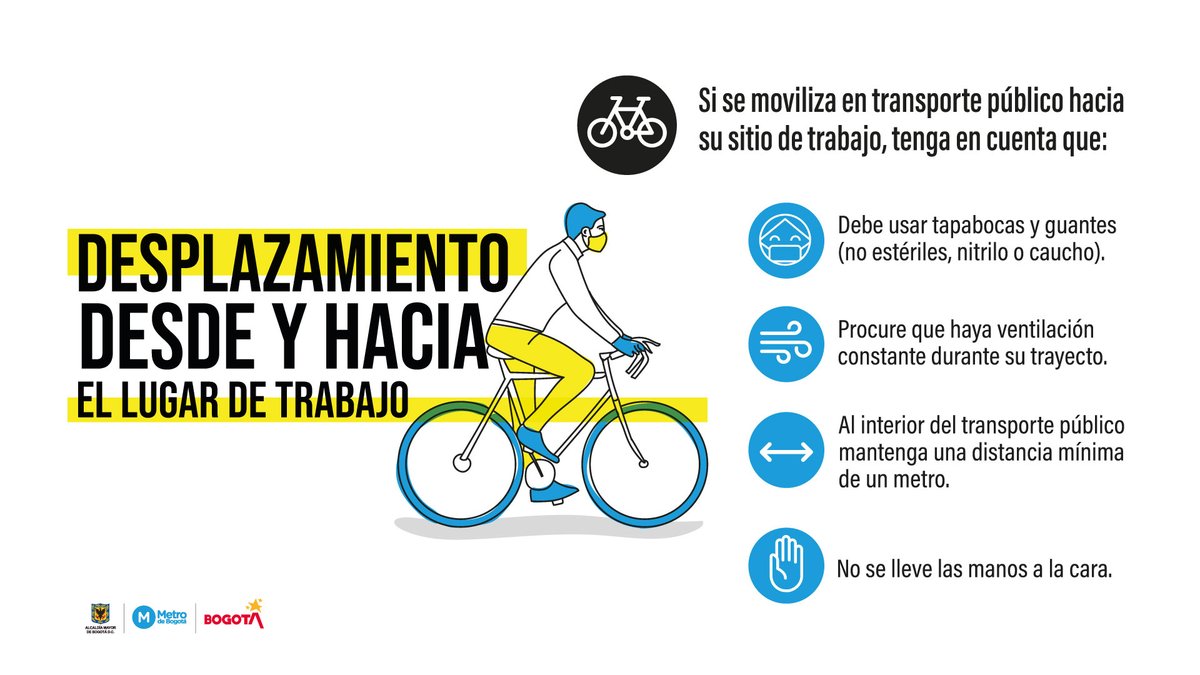 MetroBogota's tweet photo. #MetroContigo Recuerde que la distancia social, con un mínimo de 2️⃣ metros, no solo aplica para el ciudadano que transita a pie🚶🏻‍♂️🚶🏼‍♀️sino también para el ciclista🚲. Es momento de cuidarnos entre todos. https://t.co/a4q28f8v4j