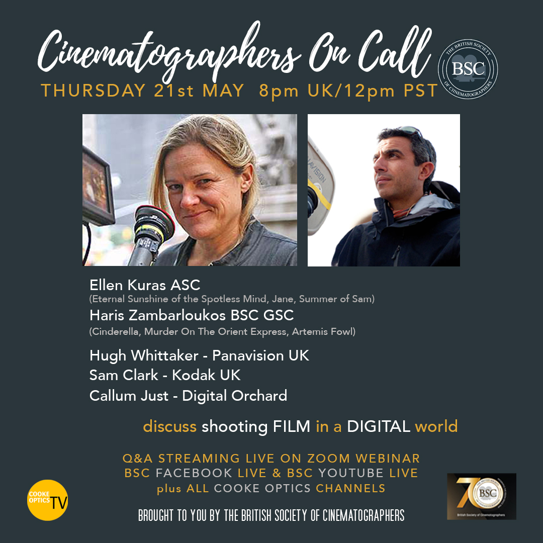 Cinematographers On Call Ep8 // THURSDAY 21st MAY 8pm UK/12pm PST - Ellen Kuras ASC and Haris Zambarloukos BSC GSC + guests discuss Shooting Film in a Digital World *LIVE tiny.cc/bpnfpz
youtube.com/c/BSCine facebook.com/bscine
#cineliveguide @BSCine @AmericanCine