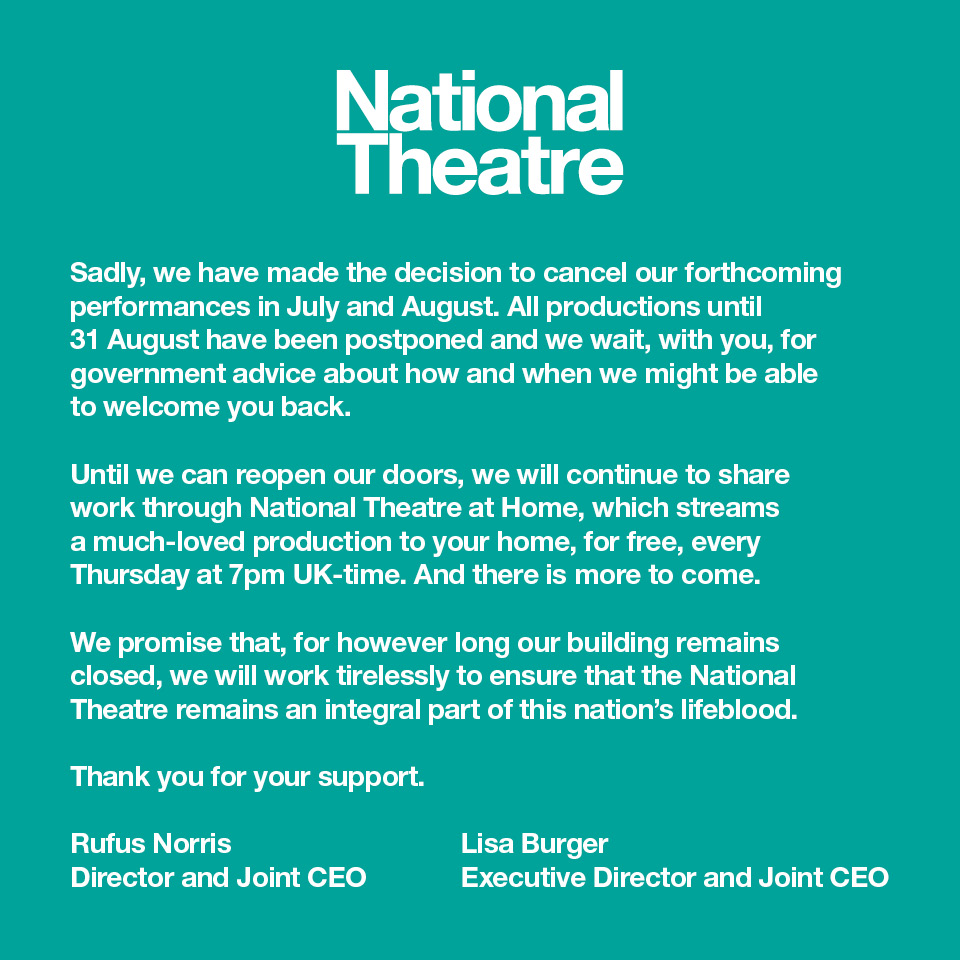 Sadly, we have made the decision to cancel our forthcoming performances in July and August. ❤️

If a show you've booked has been affected, our Box Office team will be in touch soon.