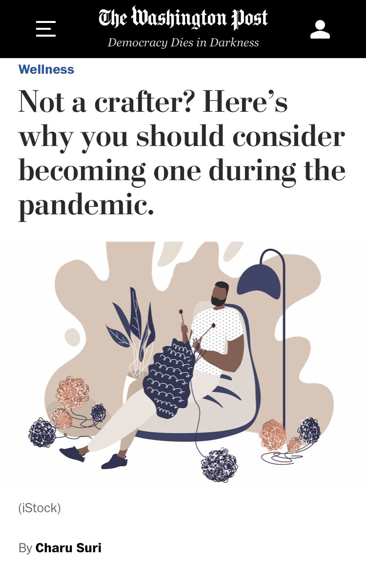 charusurimusic's tweet photo. Why crafting during the pandemic is good for you! My first story for @washingtonpost : https://t.co/VLv6q6JNZf

#crafting #covid https://t.co/W7gbVbstAf