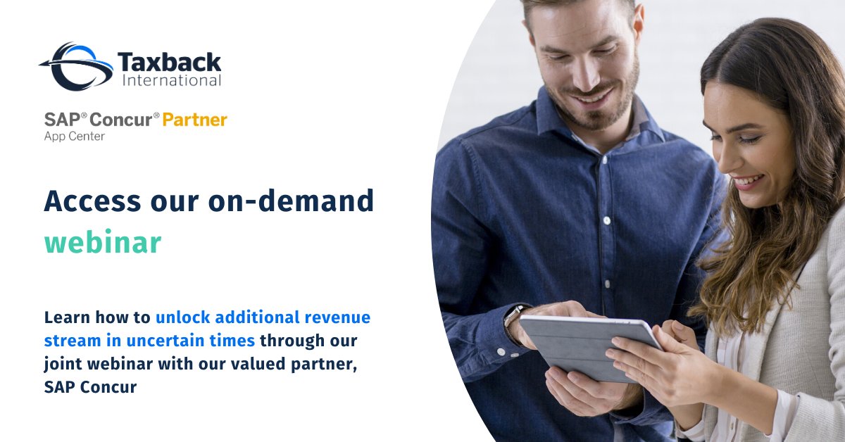 FintuaGlobal's tweet photo. Watch our recent on-demand joint webinar with SAP Concur to learn how we can help you improve VAT recovery and compliance for your company via automation and increased transparency. 

Click here to watch it now: https://t.co/rDh22tuvNj

#VAT #VATrecovery #Compliance #Revenue https://t.co/UByGWG8hJR