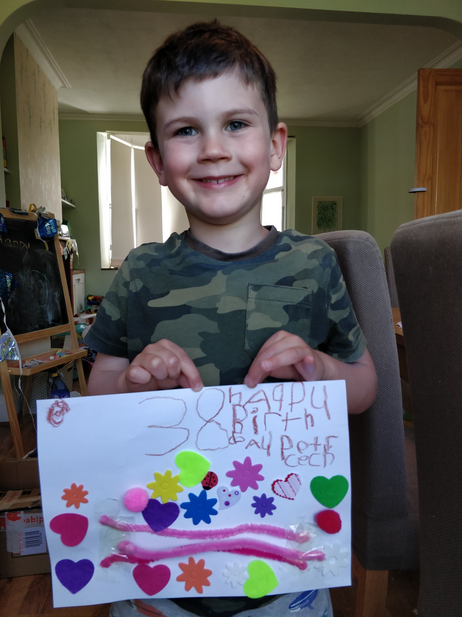  happy birthday Petr Cech, from Theo Ata aged 5. It was his birthday 4 days ago. 