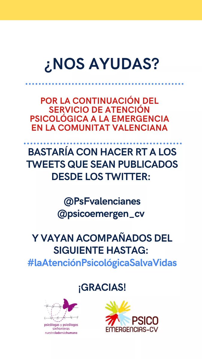 vilsietta's tweet photo. #LaAtencionPsicologicaSalvaVidas @PsFvalencianes @psicoemergen_cv https://t.co/WDW2o3Ozbj