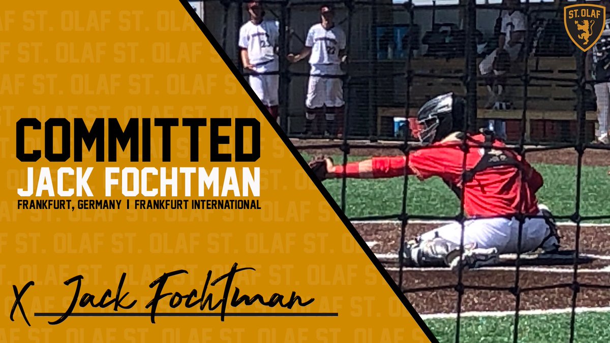 StOlafBaseball's tweet photo. We are heading to Germany today to announce that catcher Jack Fochtman from ⁦@FIS_School⁩ will join us next fall. Welcome Jack! https://t.co/H8IhlejJZ0