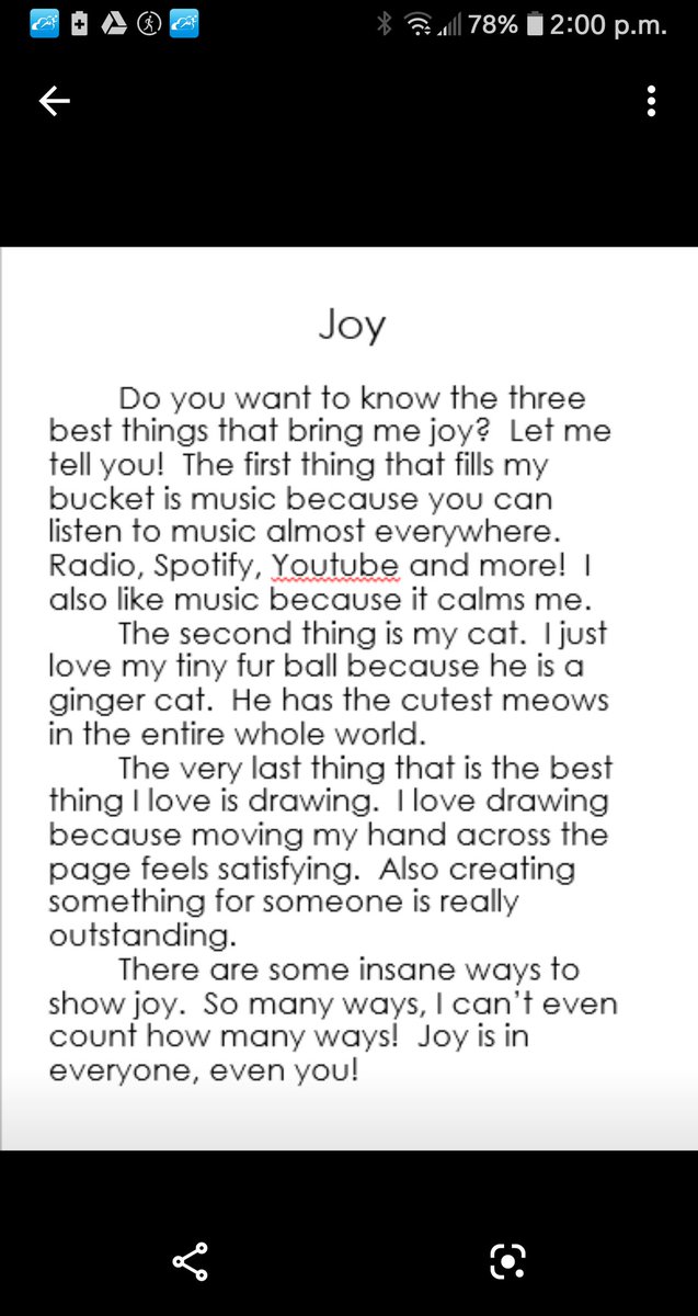 As part of our finding joy message inspired by <a href="/regieroutman/">Regie Routman</a> this student from  <a href="/MrsRm136/">MrsMoirRm136</a>
grade 4/5 class <a href="/CarpathiaSchool/">Carpathia School</a> @WinnipegSD  finds joy in music, her cat and drawing! 🎶🎶🐱🎨