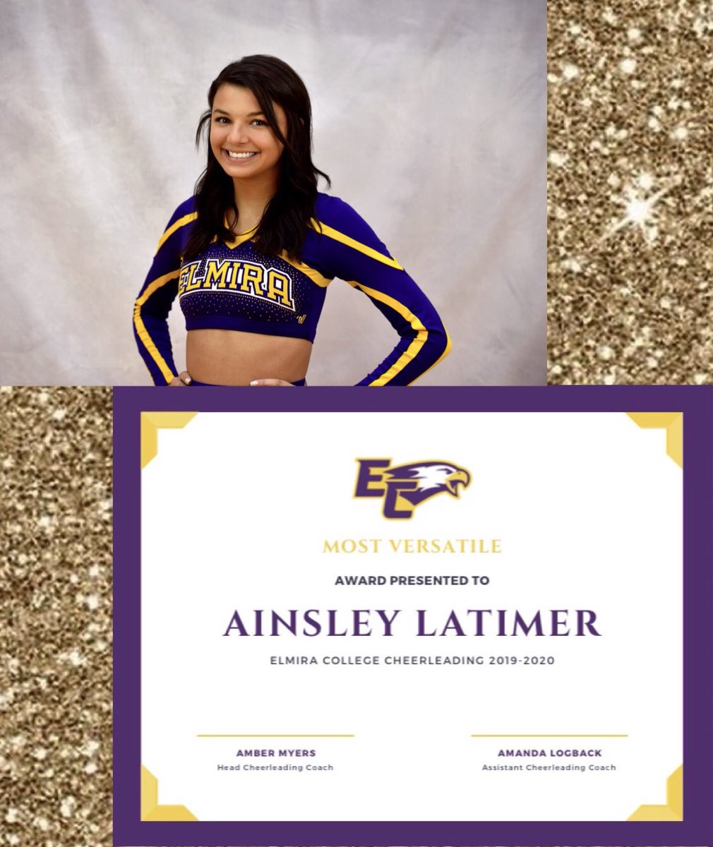 ElmiraCheer's tweet photo. EC Cheer’s Most Versatile Award goes to Ainsley Latimer! Congratulations Ainsley👑💜 #ECC4L https://t.co/S6jRSau69R