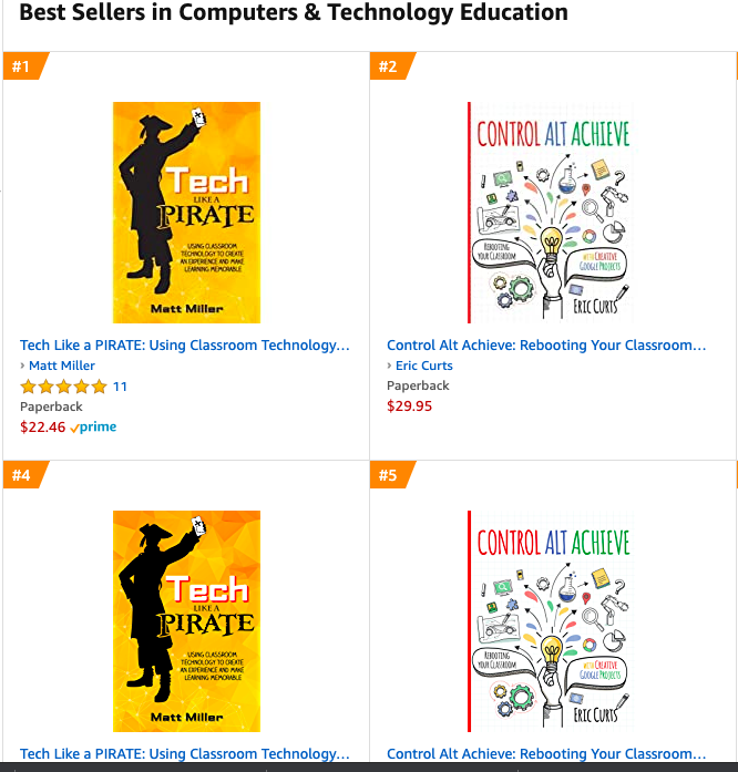 burgessdave's tweet image. Wow!!! Talk about an AMAZING COMBO!! The brand new #ControlAltAchieve by @ericcurts &amp;amp; #TechLAP by @jmattmiller are currently #1, #2, #4, &amp;amp; #5 in Computers &amp;amp; Technology Education on @amazon!! #dbcincbooks 
Eric's: amazon.com/Control-Alt-Ac…
Matt's: amazon.com/Tech-Like-PIRA… #tlap