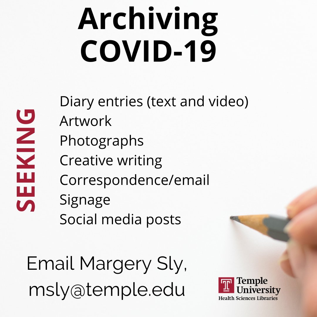 TempleHSLibs's tweet photo. #TempleLibraries are documenting the experiences of our clinicians, faculty, researchers, staff, &amp; students during the #COVID19 pandemic. By doing this, we can preserve memories &amp; materials from this unprecedented &amp; unique time for future study &amp; research. We need: ⬇️ https://t.co/k9CQPe4nXq