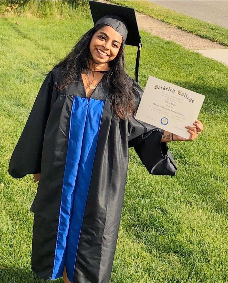 BerkeleyCollege's tweet photo. #BerkeleyGrad2020 Spotlight: She got her third Berkeley degree! 🎓❎3️⃣Congratulations to Vedika Rupee who is officially an #MBA graduate. #BerkeleyAlumni #BerkeleyMBA https://t.co/SbUljUpXa7