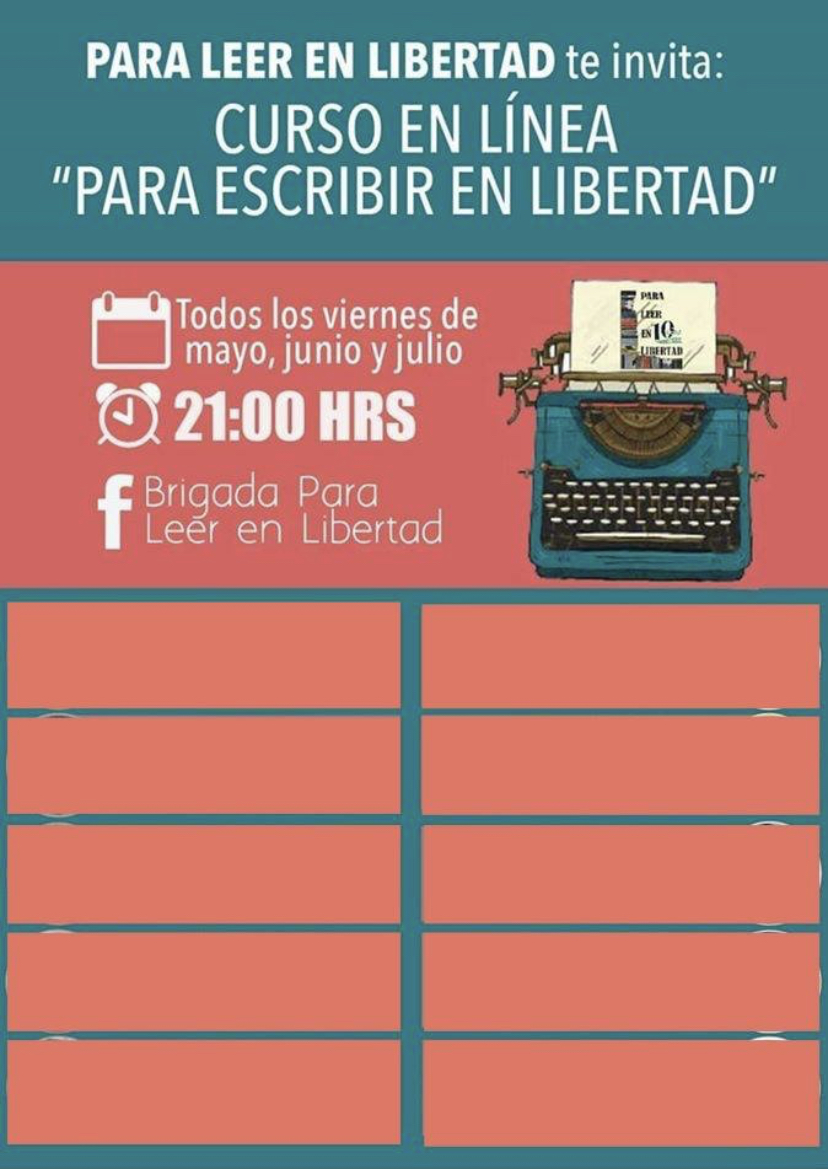 Vamos a ayudarle a la <a href="/BRIGADACULTURAL/">Para Leer en Libertad</a> a hacer una nueva lista de talleristas posibles. ¿Qué escritoras pondrían? Debemos recordarle a <a href="/Taibo2/">Paco Taibo2📝</a> que #SinMujeresNoHayLibertad.
Imagen de @morrasinplumas