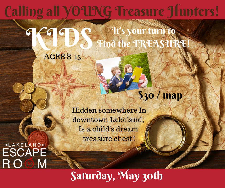 LakelandEscape's tweet photo. Kids ages 8-15 it’s YOUR turn! Sign up before May 30th for $30 to play along. https://t.co/1oLUyEwMjK