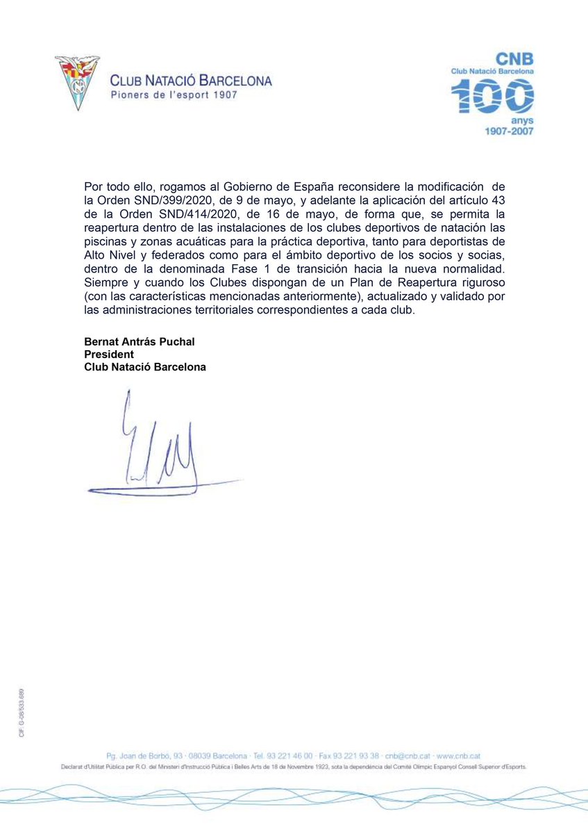 👉Sempre que els Clubs disposin d'un Pla de Reobertura rigorós, actualitzat i validat per les administracions territorials corresponents a cada club.

👉Fins a 75 clubs d'arreu d'Espanya ja s'han adherit a la iniciativa.

Tot el comunicat 👇