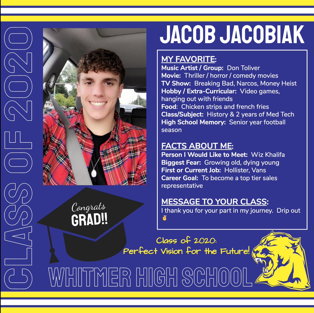 Whitmer_HS's tweet photo. #WhitmerSeniors2020 
JACOB JACOBIAK https://t.co/YXOdl3KHwt