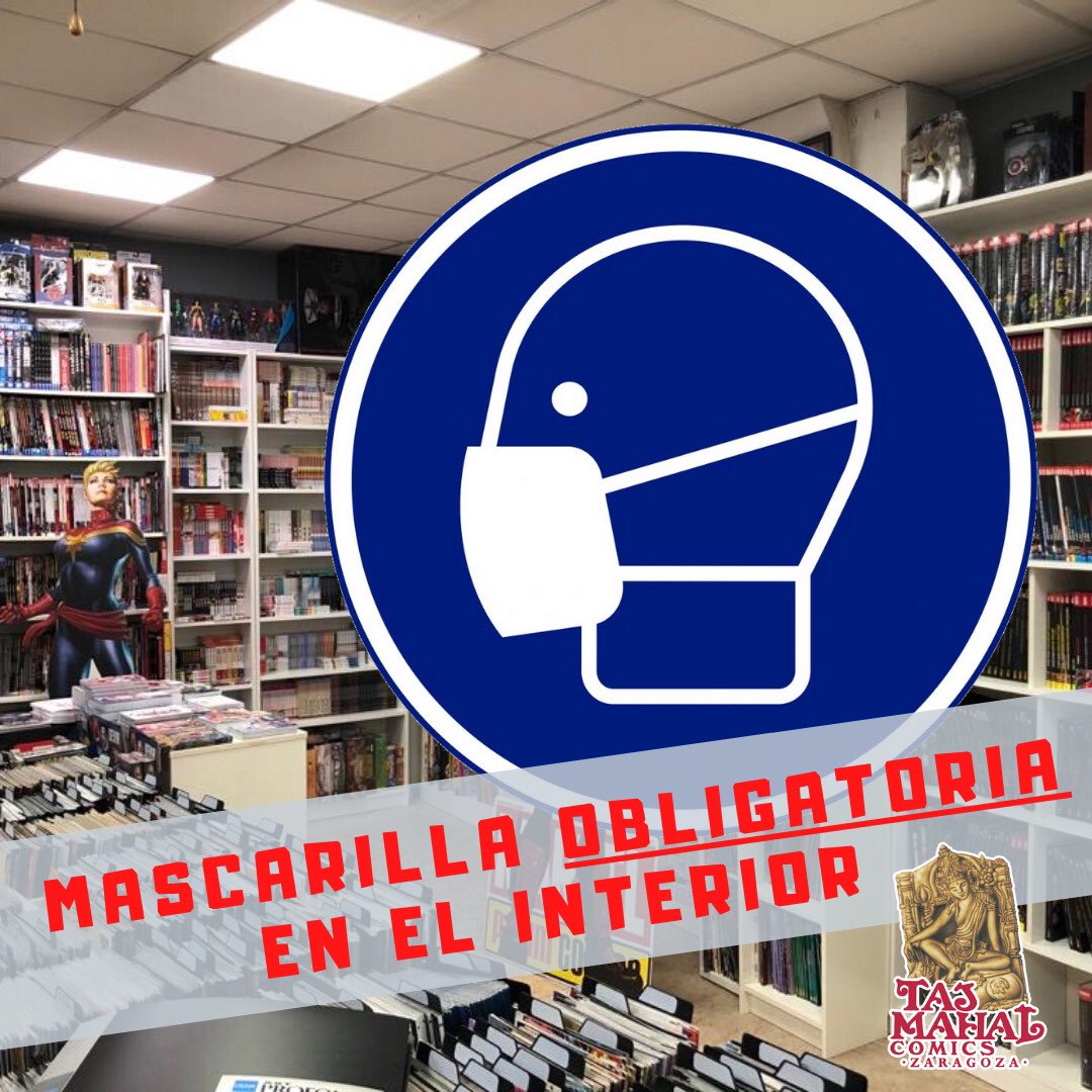 tajmahalcomics's tweet photo. Tras publicarse en el BOE del 20 de mayo, será obligatorio el uso de mascarilla en nuestro local desde el jueves 21. Seguimos facilitando gel hidroalcohólico al entrar y recordamos guardar la distancia de seguridad 🙎🏻♂️⬅️2m➡️🙎🏼
#tajmahalcomics #compracomics #regalacomics #leecomics https://t.co/jprdorlD2d