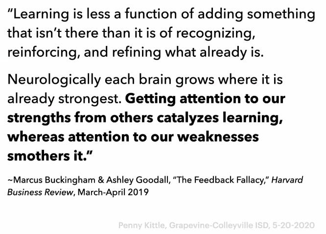 amyleitner06's tweet photo. Food for thought shared by @pennykittle: "Getting attention to our strengths from others catalyzes learning, whereas attention to our weaknesses smothers it" from @mwbuckingham and @littleplatoons. How are we recognizing others strengths?
#gcisdchat @GCISDHumanities @GCISDLearns https://t.co/8WVfvEoDxi