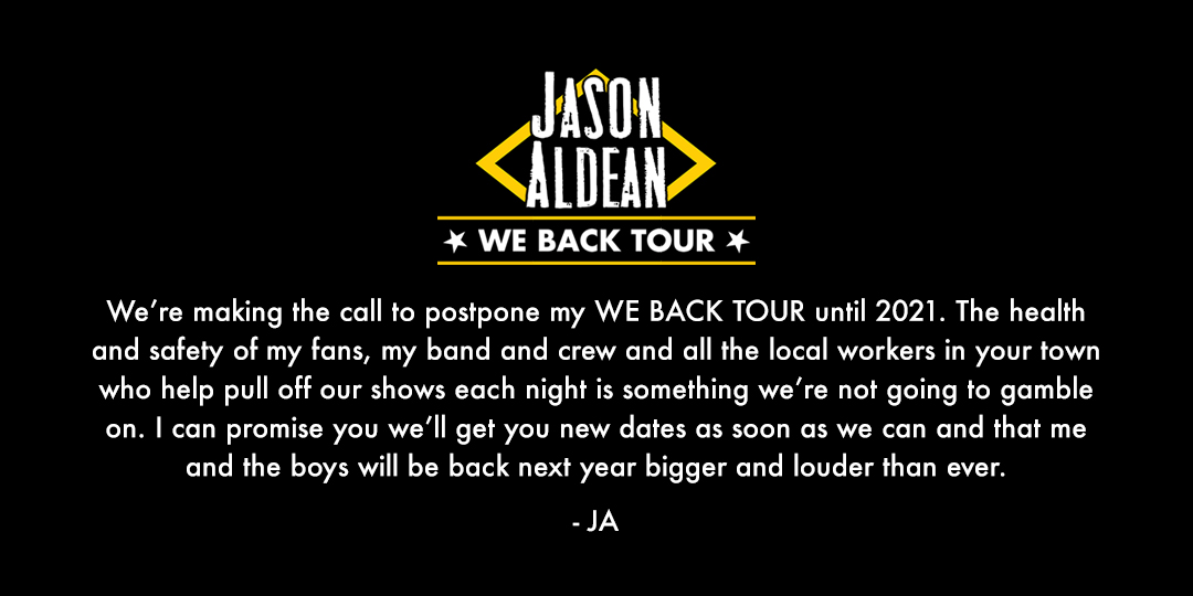 Jason_Aldean's tweet photo. An update on the #WeBackTour. https://t.co/2lOqFbYrxT