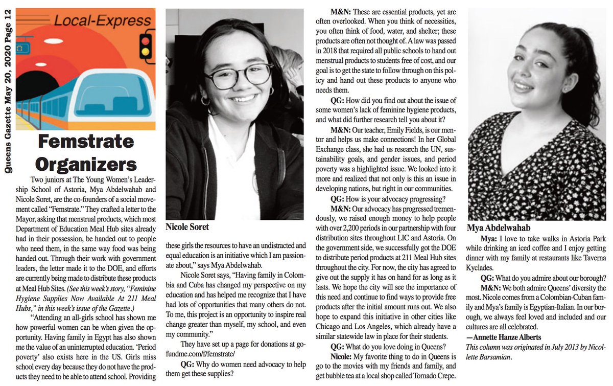 femstrate's tweet image. Thank you to @QueensGazette for sharing our story! Read it below! #queens #BeatingCorona #period