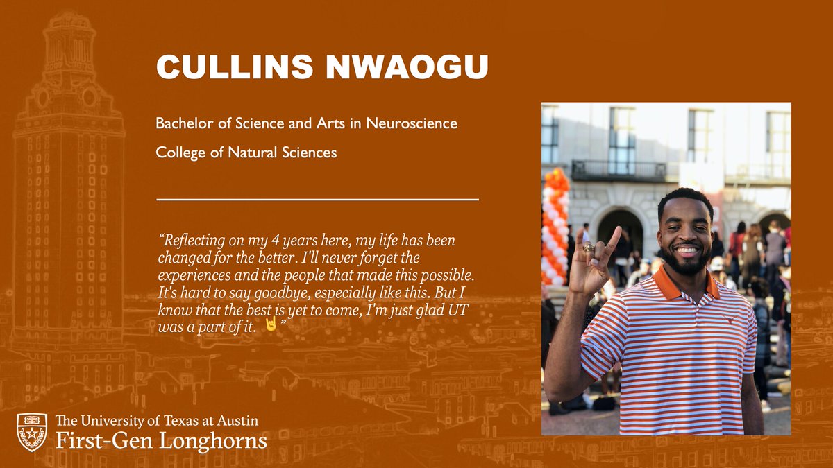 TexasScience's tweet image. The grad recognition page for @1stGenLonghorns is up, featuring a special video address from CNS Dean Paul Goldbart (a first-generation college grad)!
Go meet these &amp;amp; other incredible #UTFirstGenGrad students from Texas Science &amp;amp; more.
#CNSGrad20 #UTGrad20
diversity.utexas.edu/firstgen/