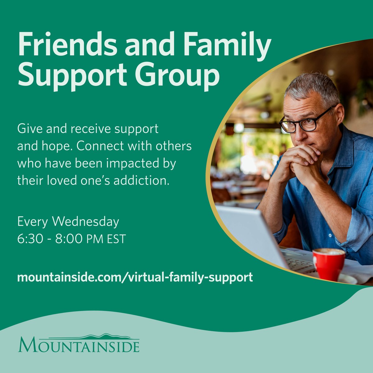 Mountainside's tweet photo. Is there an #alcoholic or #addict in your #family? Tonite and every Wed, 6:30pm EST, join our Friends & Family #SupportGroup to connect with others who understand what it's like.
To join, visit: https://t.co/2KjOOQBGWN
#sober #naranon #alanon #lovinganaddict #marriedtoanaddict https://t.co/cHuFF7z22b