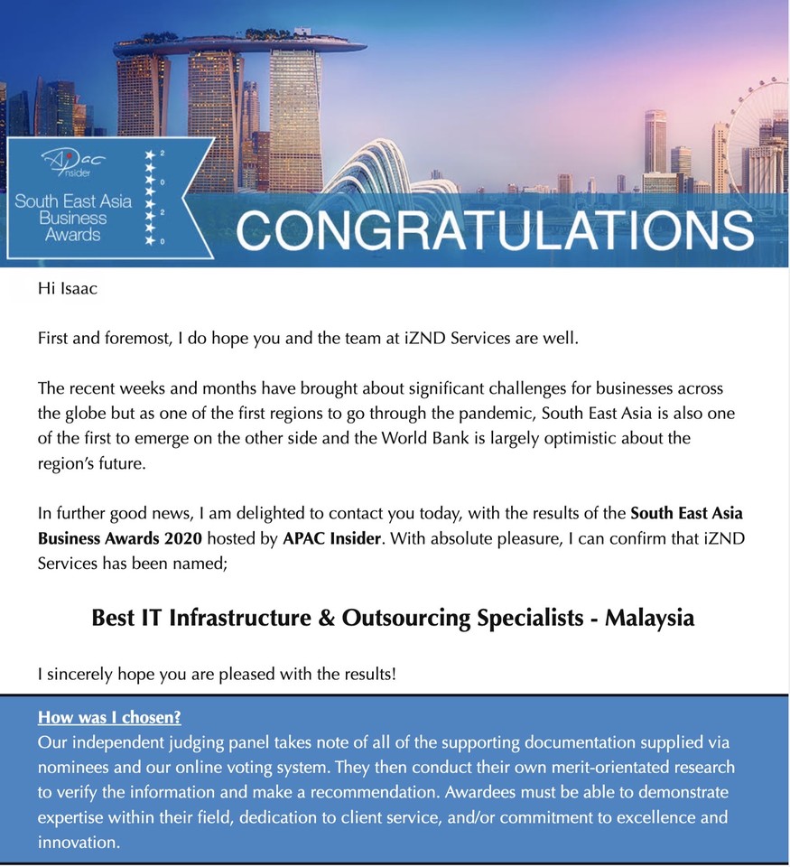 iZNDGroup's tweet image. iZND Services | South East Asia Business Awards 2020 | APAC Insider

IZND Services has been recognized and awarded #SouthEastAsiaBusinessAwards2020 #BestITInfrastructure #OutsourcingSpecialists

blog.izndgroup.com/2020/05/iznd-s…