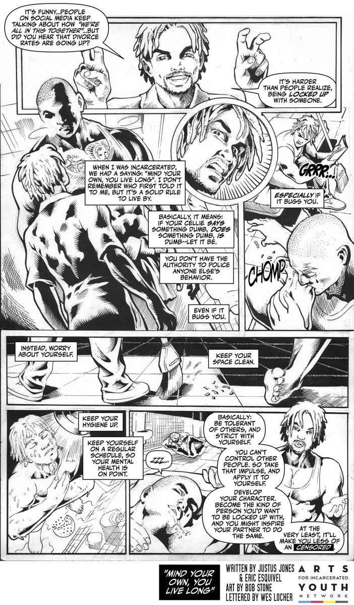 Back with another one! Here is our third comic-style tip coming from our very own hero, Justus Jones. Last week he gave us a life-hack on how to stay fit while in quarantine and this week he's back with a tip on how to deal with the people you may be "locked up" with #FreedomArt