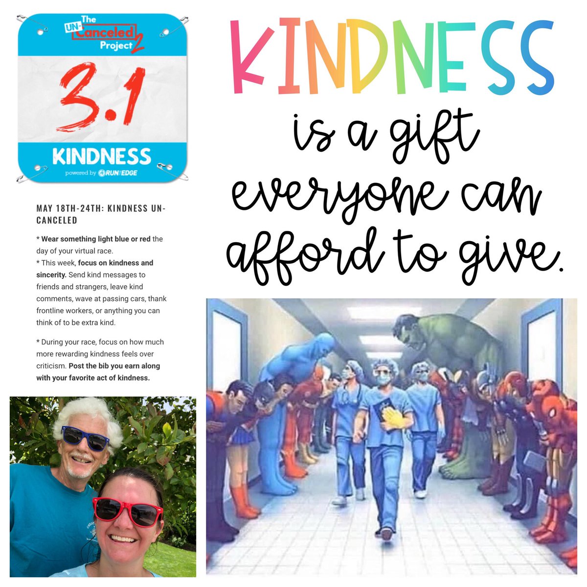 MsVMarketing's tweet photo. Week 2: KINDNESS 3.1

“Practice Kindness. Like a muscle that needs daily exercise, kindness becomes easier the more we practice it. The easier it gets, the more we can practice.”

Loved having dad join this week ... fastest 5k yet🏃🏽‍♀️

#UncanceledProject
#RunTheEdge https://t.co/Eh4PzbGoiV