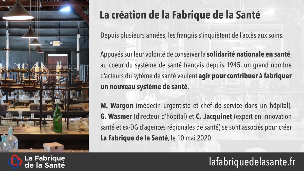 Créée par <a href="/wargonm/">Mathias Wargon</a>, <a href="/Wasmer11/">guillaume Wasmer</a> et @ChJacquinet, <a href="/LaFabriqueSante/">La Fabrique de la Santé</a> vise à soutenir la #SolidaritéEnSanté et propose de réunir les acteurs voulant agir pour contribuer à fabriquer un nouveau système de santé en dépassant les clivages et corporatismes habituels
lafabriquedelasante.fr
