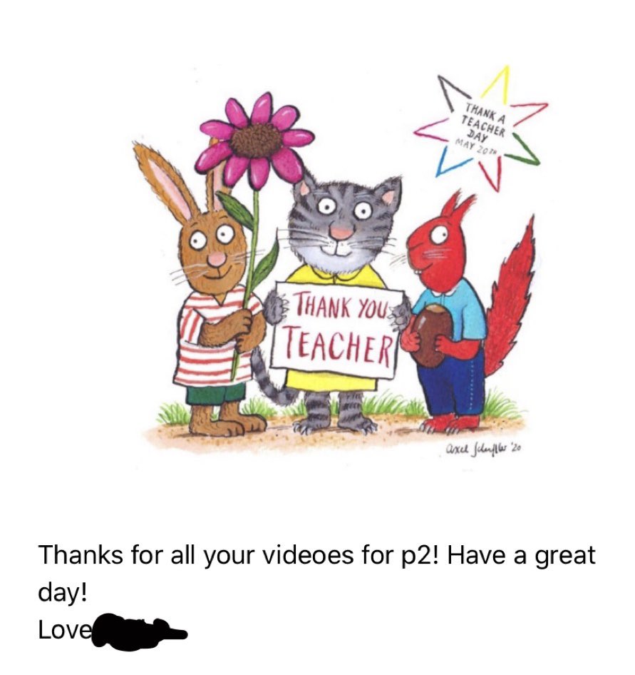 MissJMcFarlane's tweet photo. I received this message from one of my pupils this morning as another day of home learning began! I love my job and miss my pupils very much! This really brightened up my day☀️! #thankateacherday2020 #primaryschoolteacher #remoteteaching https://t.co/8YoNiR5LGA