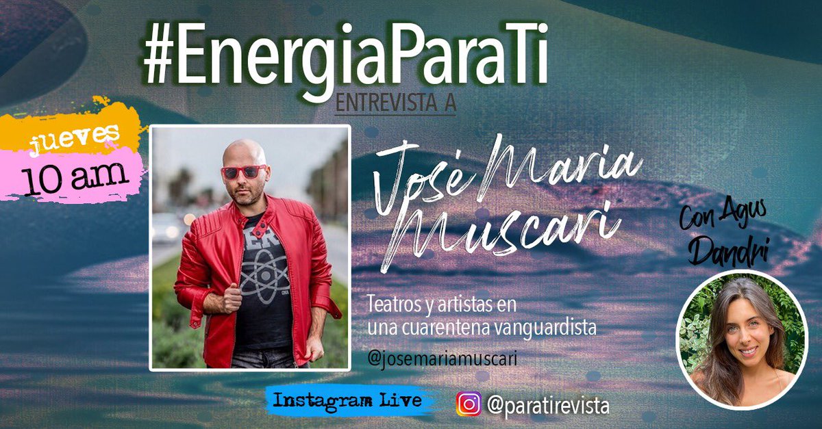Mañana a las 10 de la mañana viví un nuevo vivo de Instagram de #EnergíaParaTi. <a href="/agusdandri/">Agustina D'Andraia</a> va a entrevistar a uno de los mayores referentes del teatro argentino @josemariamuscari 
.
.
.
.
.
#mequedoencasa #instagram #teatro
