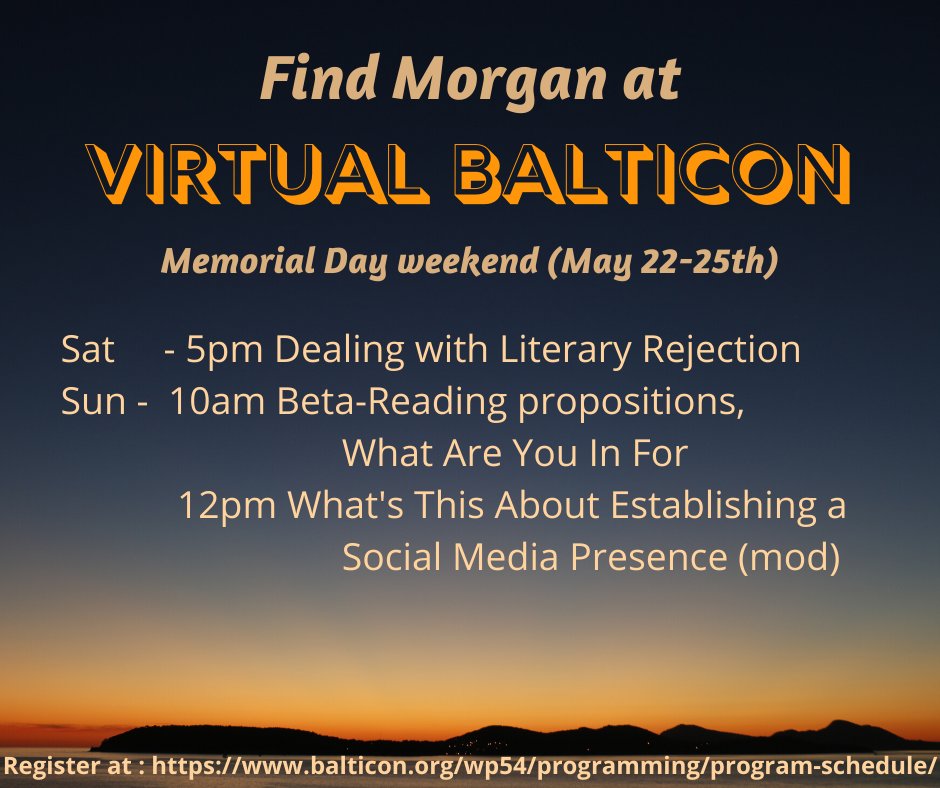 Sat 5pm Dealing with Literary Rejection
Sun 10am Beta-reading propostitions, what are you in for?
12pm What's this about establishing a social media presence (mod)