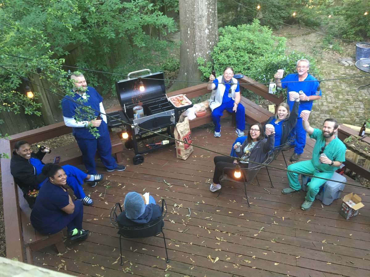 Every 2 weeks I host a team of 6 to 9 ER nurses on my back deck. They grill & drink & debrief at the end of their 90 hour shift. Ever since the 1st time, when the public park they had met in for years closed to the public, I do RA.  @HQforLibraries &  @TheSierraSimone send books