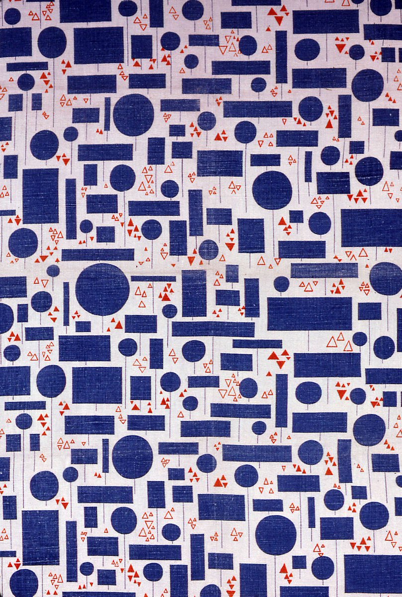 Patterns by German-American textile and interior designer Ruth Adler Schnee, 1950s, whose Jewish family fled to Detroit in the late 30s. She founded a design firm there with her husband and became known for bringing new modernist aesthetics into the home